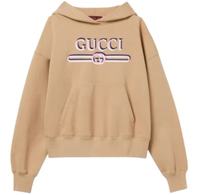 Gucci Hooded Sweatshirt With Print In Brown