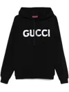 Gucci Men Black Hoodie With Embroidered Logo On The Front In Cotton Man In Black