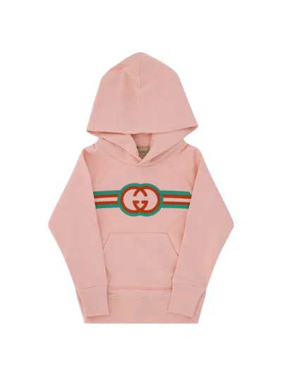 Gucci Kids' Felted Cotton Jersey Hoodie In Pink
