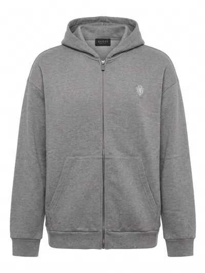 Gucci Logo-embroidered Zip-up Hoodie In Gray