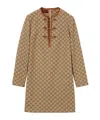 Gucci Beige Crewneck Mini Dress With Horsebit On The Front In Gg Canvas Woman In Green