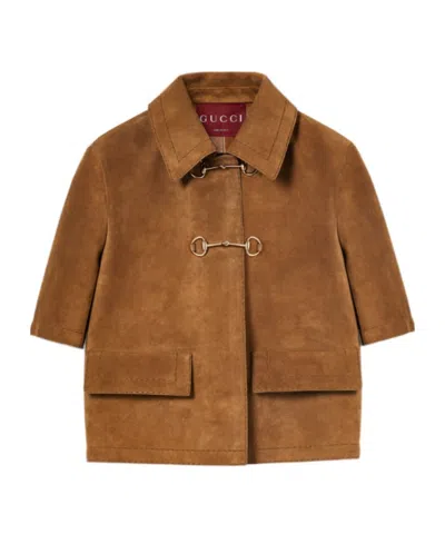 Gucci Horse Collar Button Leather Jacket In Brown