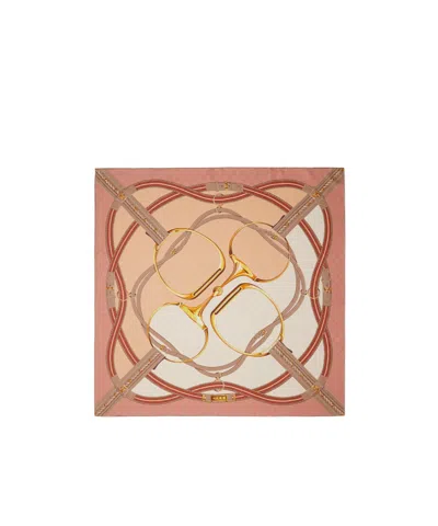 Gucci Horse Collar Button Printed Silk Square In Nude