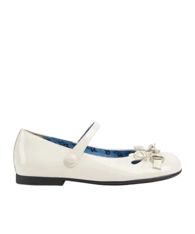 Gucci Horse Head Button Flat Ballet Shoes In White