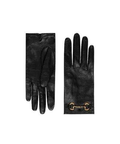Gucci Horse Neck Button Gloves In Black
