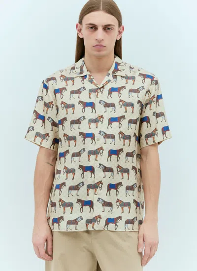 Gucci Horse Print Silk Shirt In Cream
