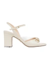 Gucci Leather Horsebit Heeled Sandals 75 In White