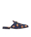 Gucci Horse Title Buckle Fruit Printed Muller Shoes In Blue