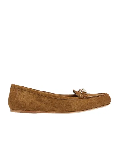 Gucci Horse Title Button Ballet Flats In Brown