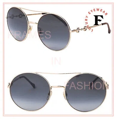 Pre-owned Gucci Horsebit 0878 Gold Gray Round Unisex Gg0878s 001 Retro Fashion Sunglasses