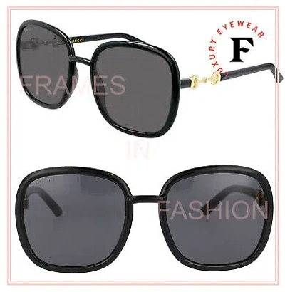 Pre-owned Gucci Horsebit 0893 Gold Black Rectangular Gg0893s 001 Retro Fashion Sunglasses In Gray