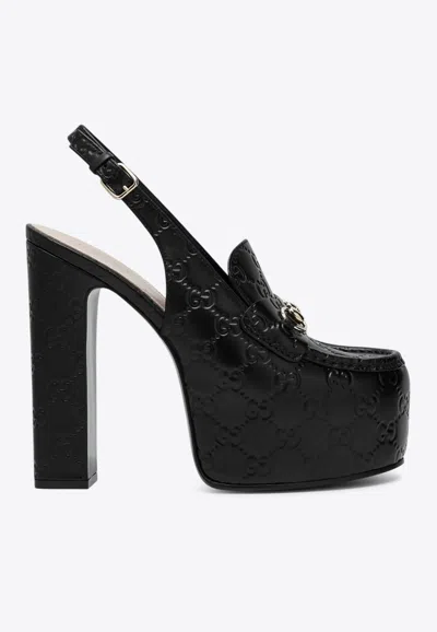 Gucci Horsebit 145 Gg Slingback Platform Pumps In Black