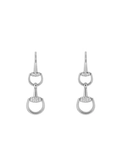 Gucci Horsebit 18k Drop Diamond Earrings In Brown