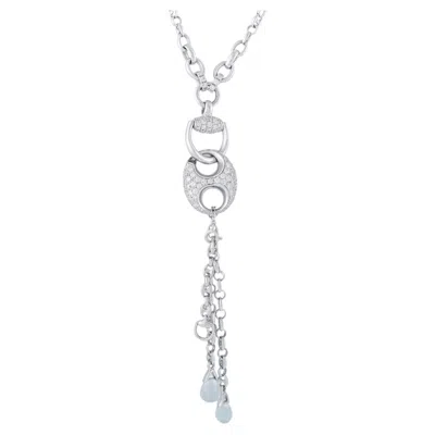 Pre-owned Gucci Horsebit 18k White Gold 1.50ct Diamond Necklace Gu03-042326
