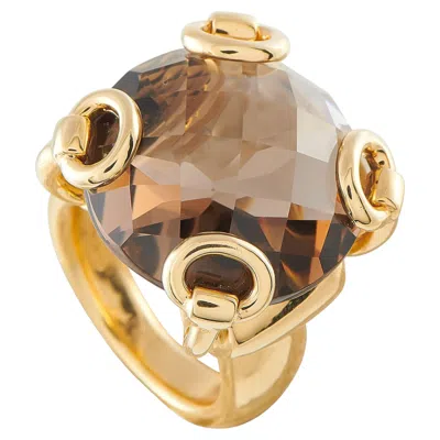 Pre-owned Gucci Horsebit 18k Yellow Gold Smoky Quartz Ring Gu21-060526