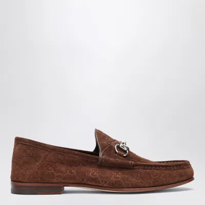 Gucci Men Suede Loafers With All-over Gg Motif In Brown