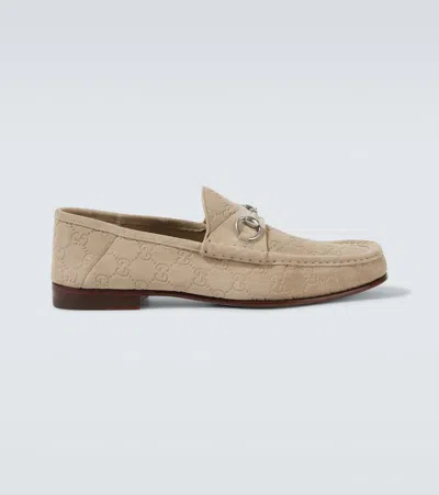 Gucci Horsebit 1953 Gg Debossed Suede Loafers In Oat/oat/oat
