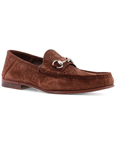 Gucci Men Suede Loafers With All-over Gg Motif In Brown