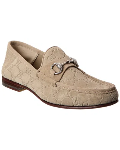 Gucci Horsebit 1953 Gg Suede Loafer In Neutral