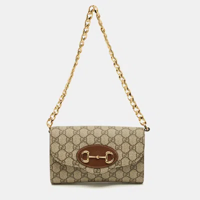 Pre-owned Gucci Horsebit 1955 Beige/brown Gg Supreme Canvas Crossbody Bag In Sand