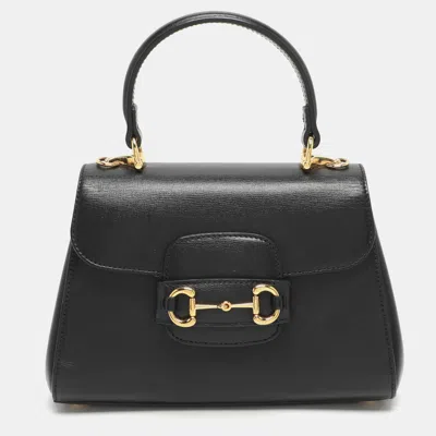 Pre-owned Gucci Horsebit 1955 Black Leather Top Handle Bag