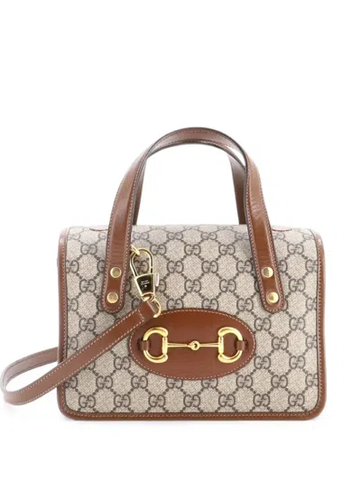 Pre-owned Gucci Horsebit 1955 Boston Bag Gg Coated Canvas Mini Satchel In Brown