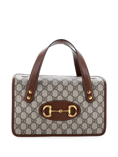 Pre-owned Gucci Horsebit 1955 Boston Bag Gg Coated Canvas Small Satchel In Brown