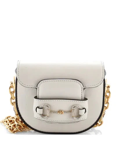 Pre-owned Gucci Horsebit 1955 Chain Convertible Belt Bag Leather With Crystal Detail Mini Shoulder Bag In Neutral