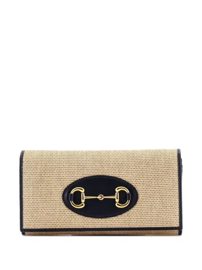 Pre-owned Gucci Horsebit 1955 Chain Wallet Canvas With Leather Crossbody Bag In Neutral