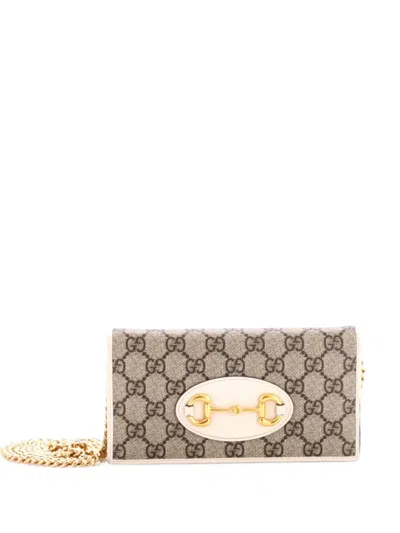 Pre-owned Gucci Horsebit 1955 Chain Wallet Gg Coated Canvas Crossbody Bag In Brown
