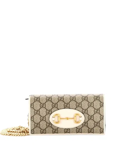 Pre-owned Gucci Horsebit 1955 Chain Wallet Gg Coated Canvas Crossbody Bag In Brown