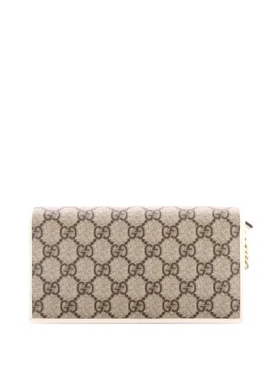 Pre-owned Gucci Horsebit 1955 Chain Wallet Gg Coated Canvas Crossbody Bag In Brown