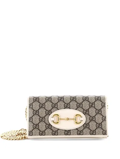 Pre-owned Gucci Horsebit 1955 Chain Wallet Gg Coated Canvas Crossbody Bag In White