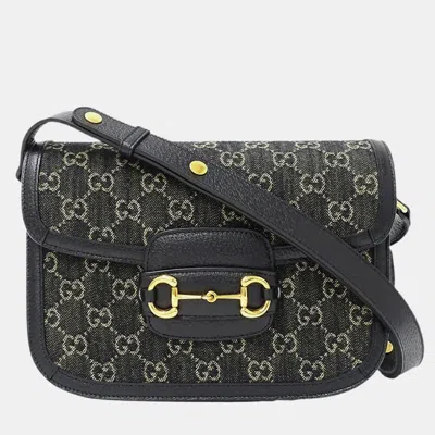 Pre-owned Gucci Horsebit 1955 Denim Shoulder Bag Black