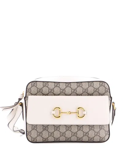 Pre-owned Gucci Horsebit 1955 Flap Pocket Camera Bag Gg Coated Canvas And Leather Small Crossbody Bag In Brown