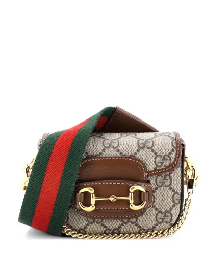 Pre-owned Gucci Horsebit 1955 Flap Wallet With Strap Gg Coated Canvas Crossbody Bag In Brown