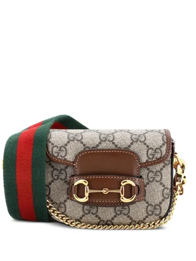 Pre-owned Gucci Horsebit 1955 Flap Wallet With Strap Gg Coated Canvas Crossbody Bag In Brown