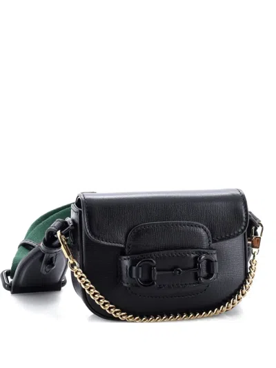 Pre-owned Gucci Horsebit 1955 Flap Wallet With Strap Leather Crossbody Bag In Black
