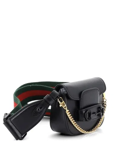 Pre-owned Gucci Horsebit 1955 Flap Wallet With Strap Leather Crossbody Bag In Black