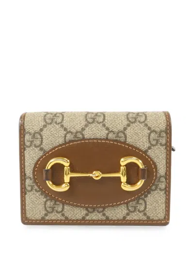 Pre-owned Gucci Horsebit 1955 Gg Canvas Wallet In Neutrals