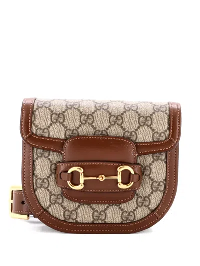 Pre-owned Gucci Horsebit 1955 Gg Coated Canvas With Leather Mini Belt Bag In Brown