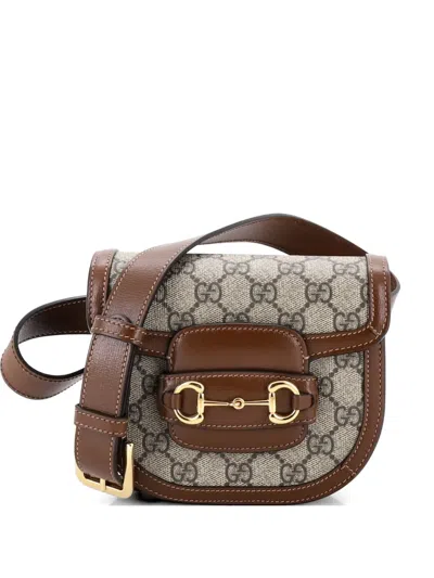 Pre-owned Gucci Horsebit 1955 Gg Coated Canvas With Leather Mini Belt Bag In Brown