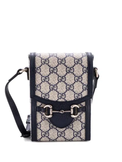 Pre-owned Gucci Horsebit 1955 Gg Coated Canvas With Leather Mini Crossbody Bag In Blue