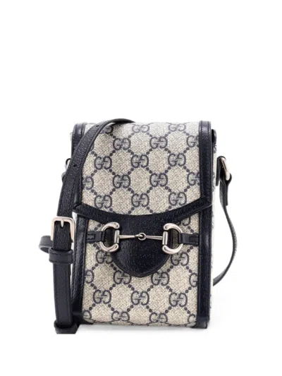 Pre-owned Gucci Horsebit 1955 Gg Coated Canvas With Leather Mini Crossbody Bag In Blue