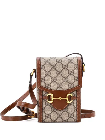 Pre-owned Gucci Horsebit 1955 Gg Coated Canvas With Leather Mini Crossbody Bag In Brown