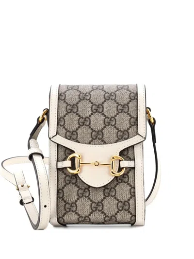 Pre-owned Gucci Horsebit 1955 Gg Coated Canvas With Leather Mini Crossbody Bag In Brown
