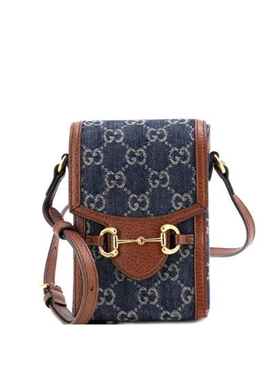 Pre-owned Gucci Horsebit 1955 Gg Denim Mini Crossbody Bag In Blue