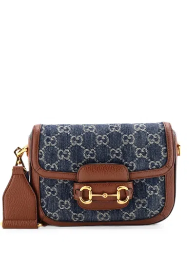 Pre-owned Gucci Horsebit 1955 Gg Denim Mini Shoulder Bag In Blue