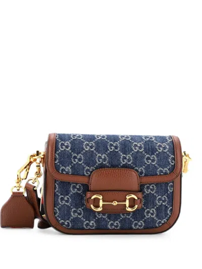Pre-owned Gucci Horsebit 1955 Gg Denim Mini Shoulder Bag In Blue