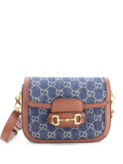 Pre-owned Gucci Horsebit 1955 Gg Denim Mini Shoulder Bag In Blue